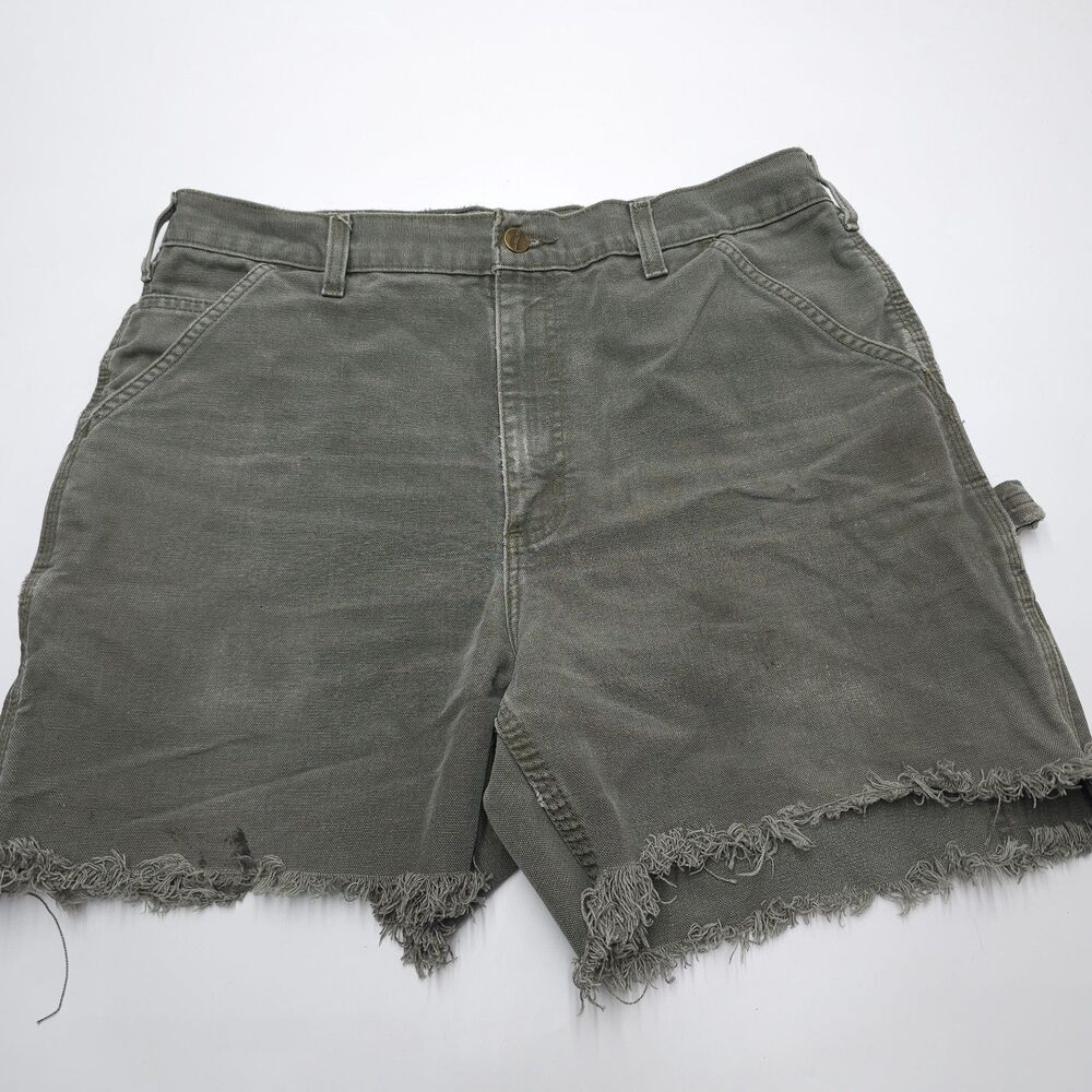 Carhartt Shorts Size 34 Cut Off Carpenter Green Distressed Duck Canvas 5" Inseam